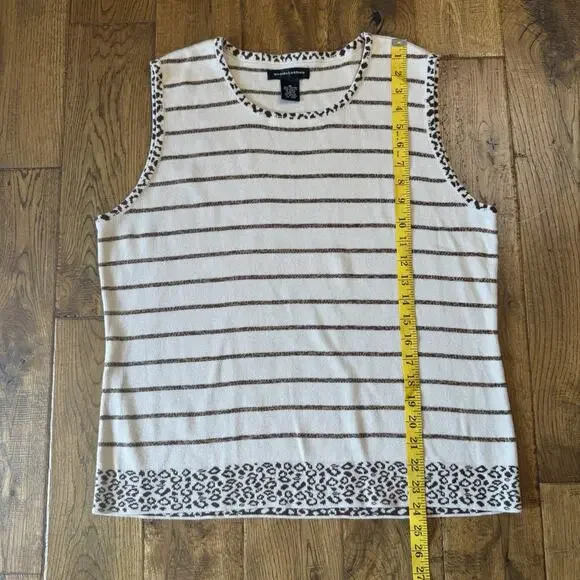 VTG 90s Goodclothes 3 pc Cardigan And Tank Cream Brown Leopard Stripe Set Sz XL - Picture 10 of 14